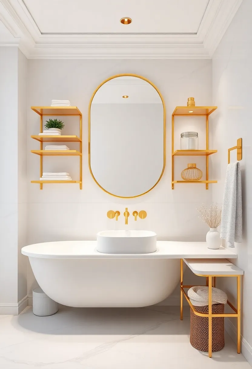 Custom Gold Shelving Solutions: Design custom shelves with gold brackets or frames to house beauty products or your favorite decor in style
