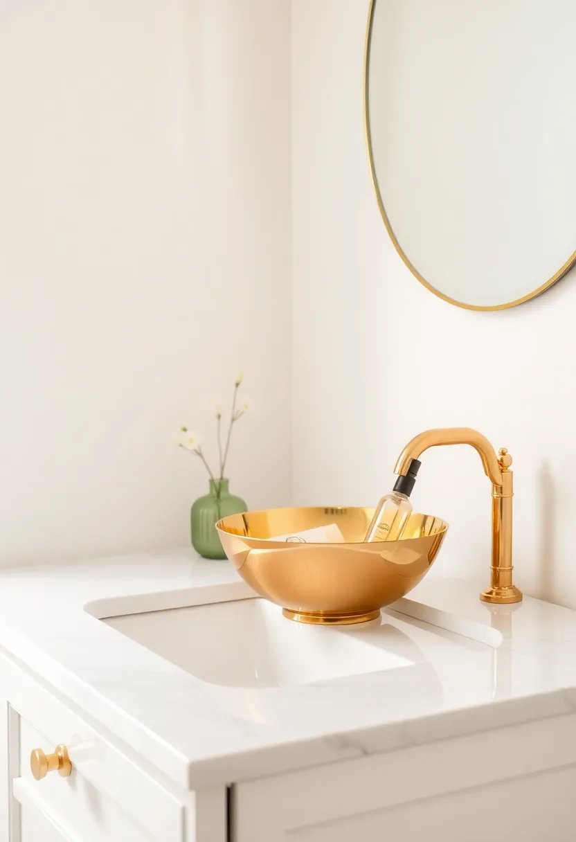 Decorative Gold Bowls: Place a decorative gold bowl on your vanity to hold bath essentials, adding an elegant touch while keeping things tidy