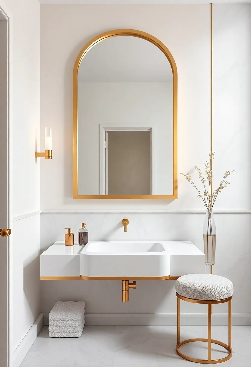 Gold Trimmed Mirrors: A statement mirror with gold accents can transform any bathroom wall into a glamorous focal point, enhancing both style and space
