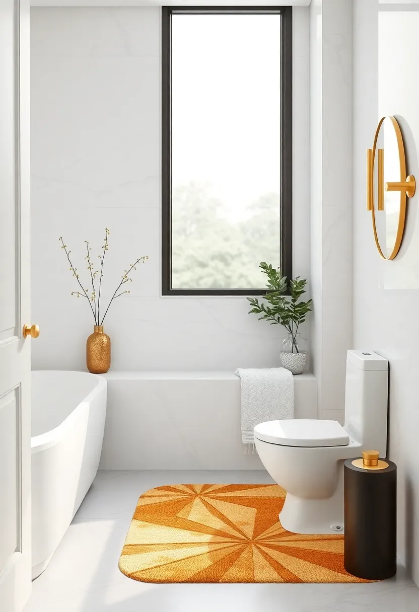 Gold Accent Rugs: Introduce a soft touch with an accent rug infused with gold, bridging comfort and style seamlessly in your bathroom