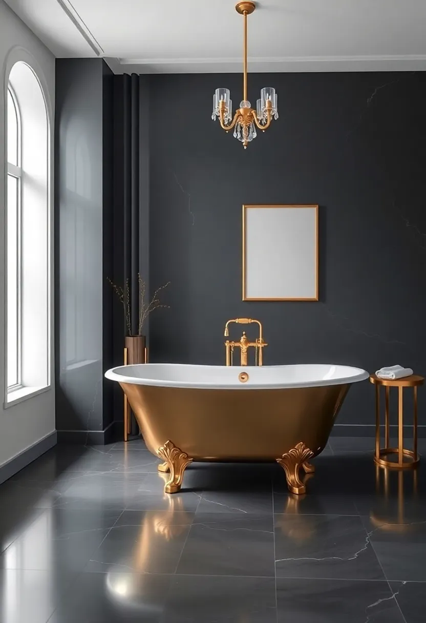 Gold Accented Bathtubs: A freestanding bathtub with gold feet or trim is not just functional but serves as a bold statement piece in your sanctuary