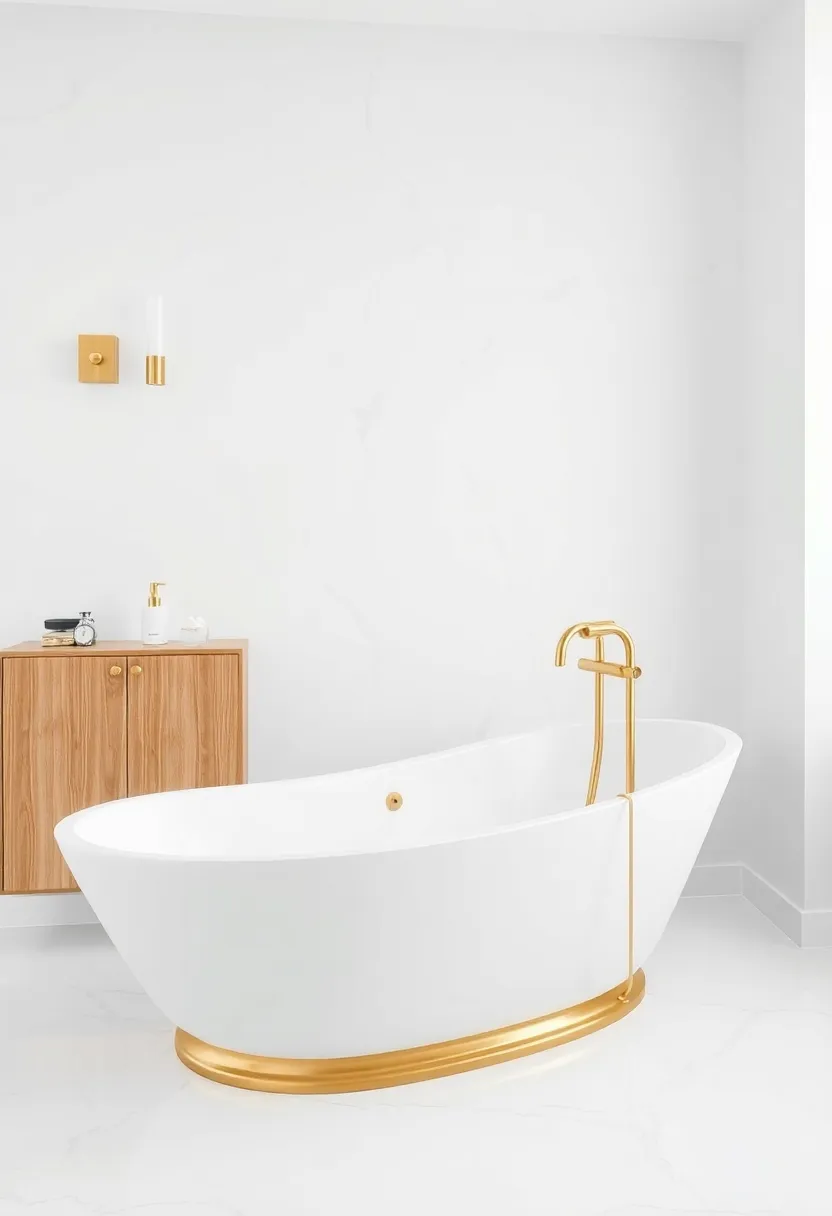 Gold Coated Bathtub Accessories: Consider gold-coated items like a soap dispenser or toothbrush holder for a cohesive and luxurious bathroom theme