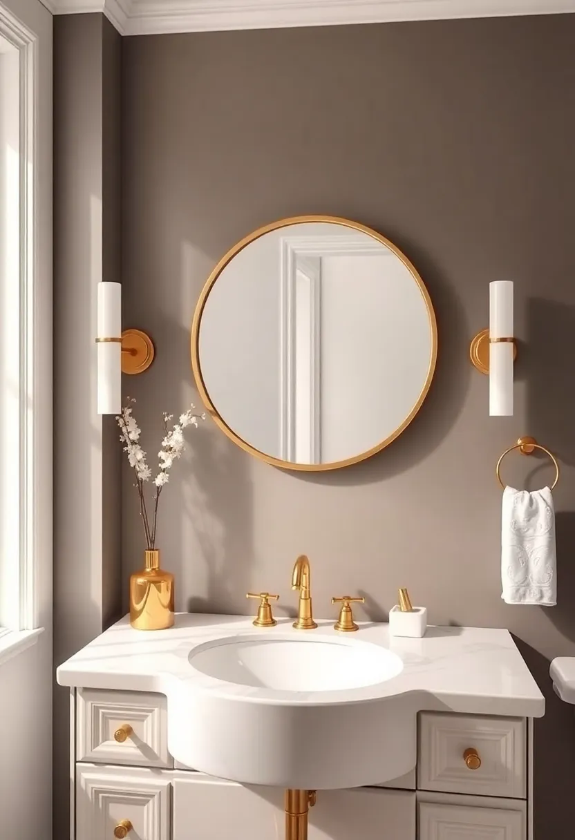 Gold Lighting Fixtures: Brighten your bathroom with stunning gold chandeliers or sconces that create a warm and inviting ambiance