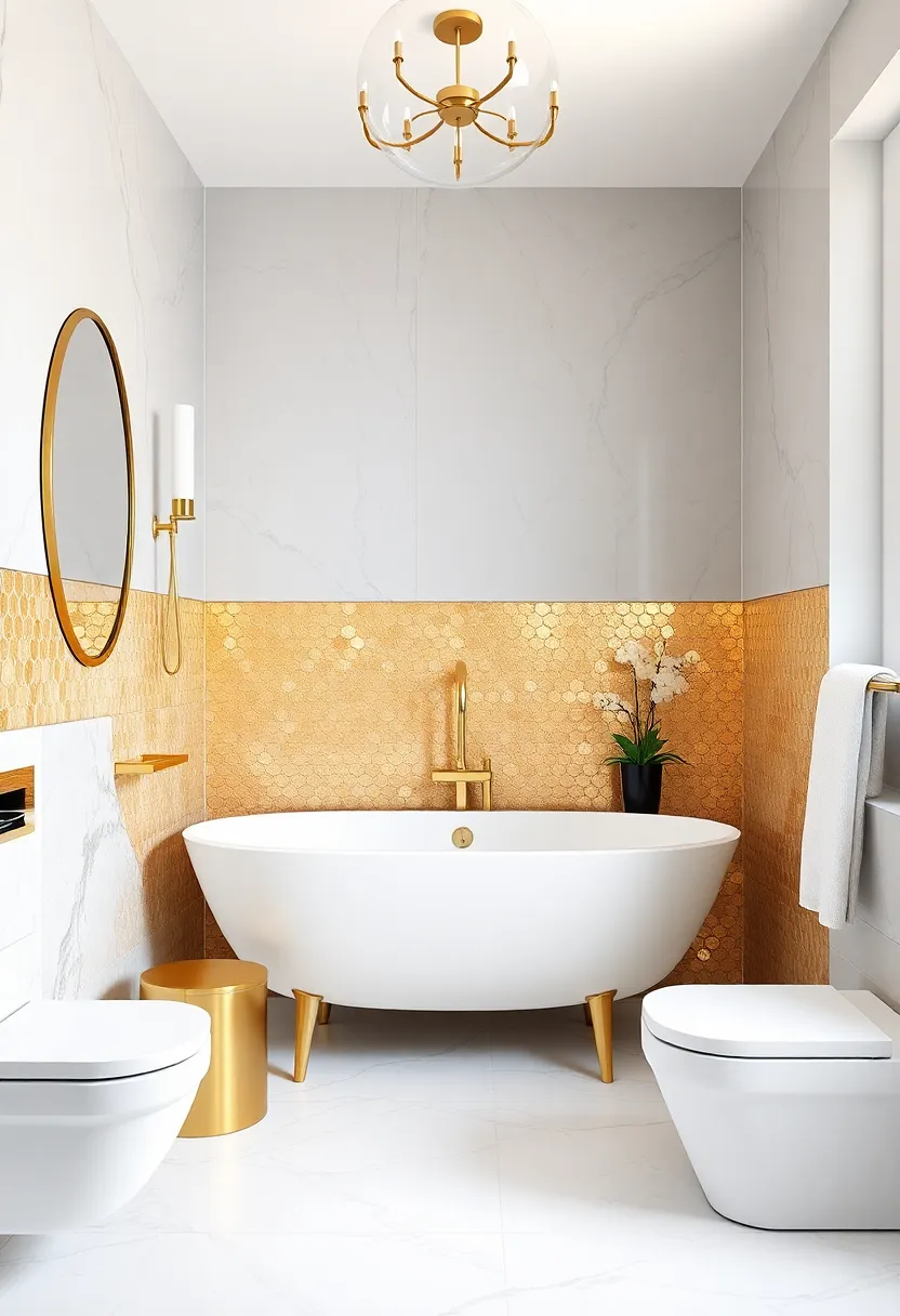 Golden Accent Tiles: Add a hint of glam with gold-accented tiles in your shower or as a border around your vanity for a chic, textured look