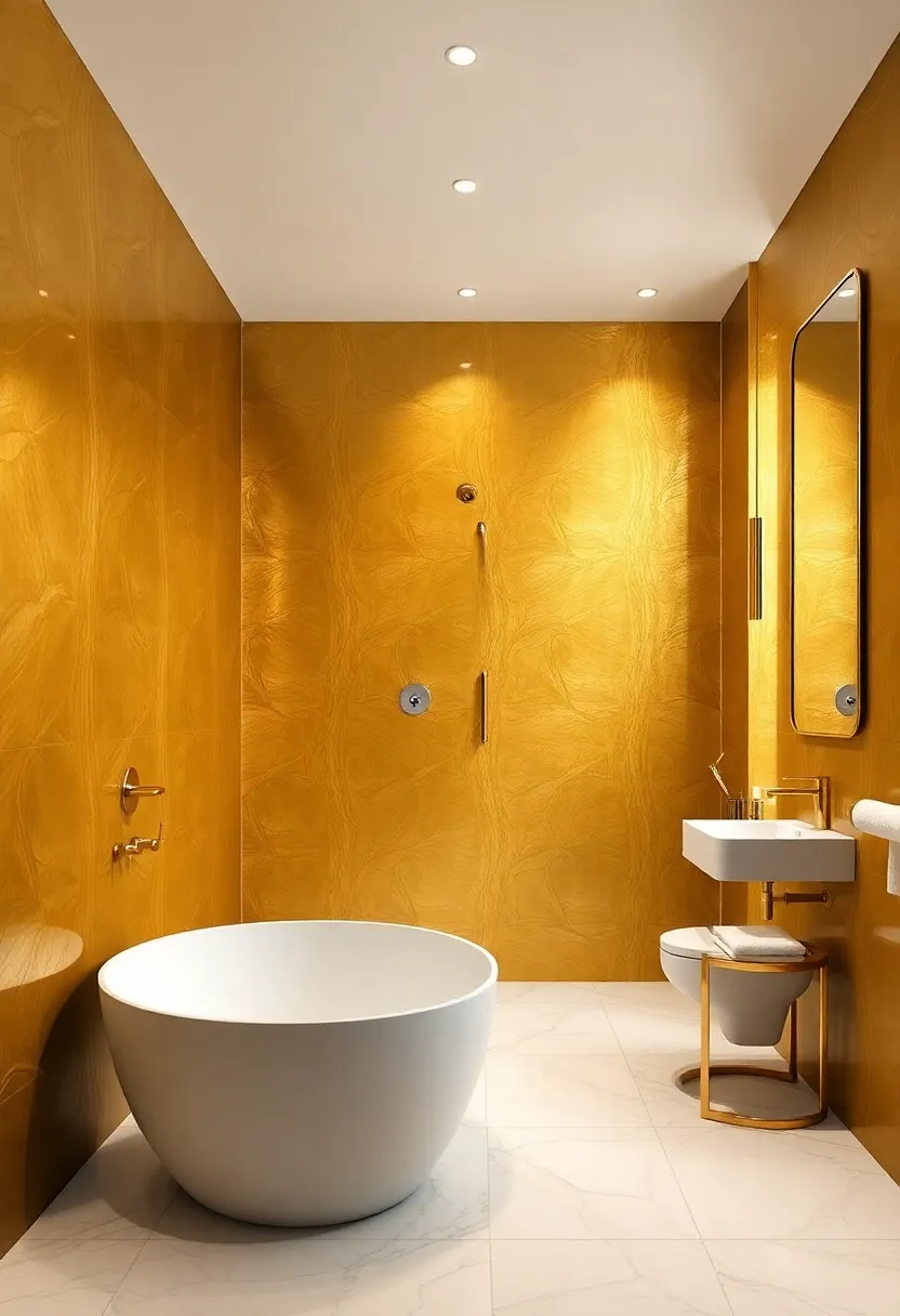 Luxurious Gold Shower Wall Panels: Gold-tinged wall panels in your shower create an exquisite and shiny oasis that feels like you're bathing in luxury