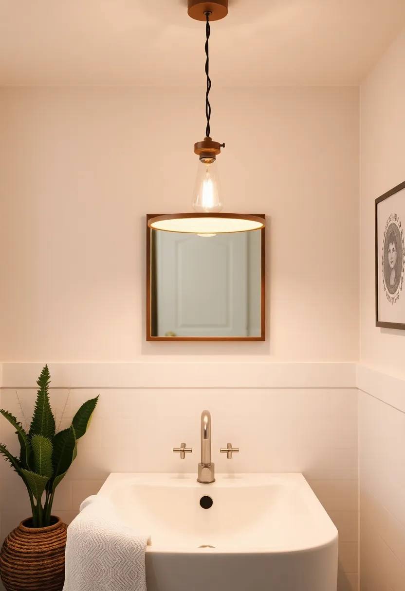 Artful Hanging Lights: Select uniquely designed hanging lights that serve as art pieces,transforming your bathroom into a gallery-like experience