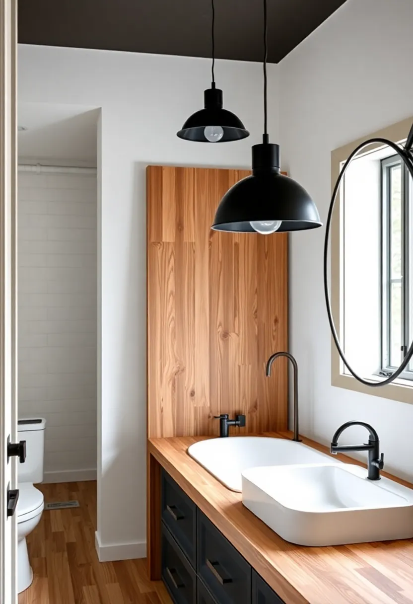 Black Metal Accents: Choose sleek black metal pendants to create a striking contrast against soft whites and natural wood, adding a modern farmhouse twist