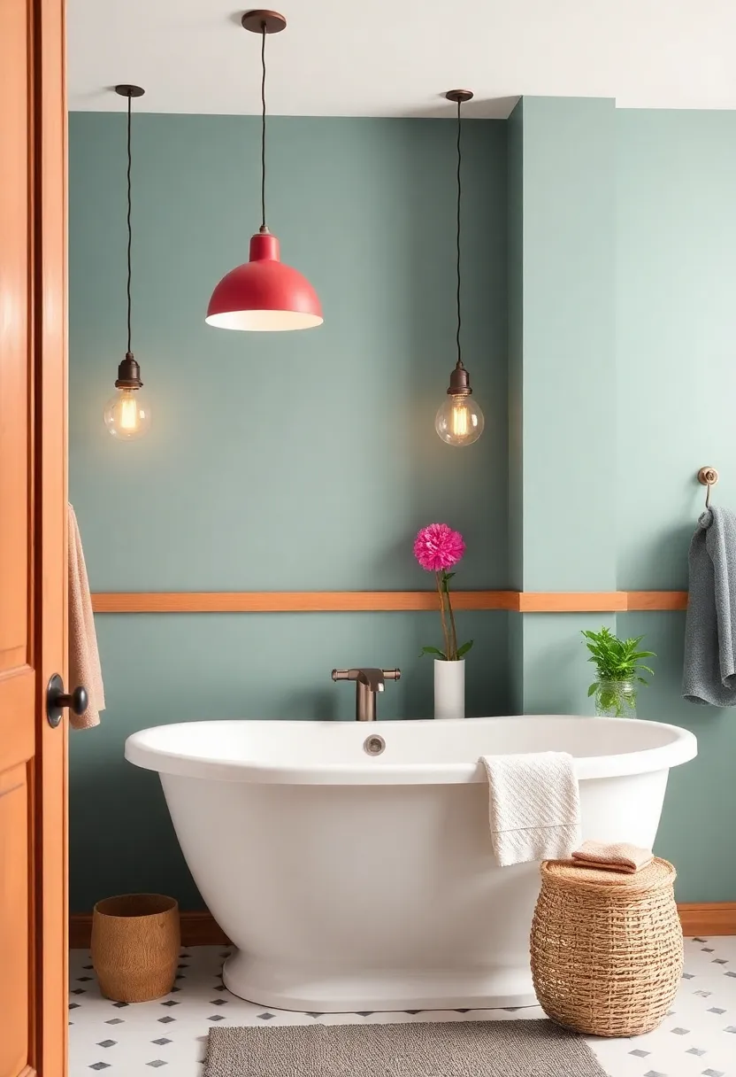 Colorful Hues: Add a pop of color with brightly-painted pendant lights that add a whimsical touch while maintaining a farmhouse vibe