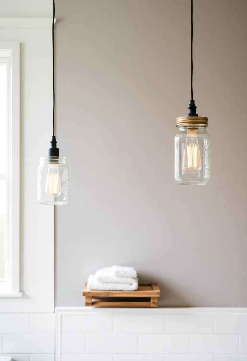 Mason Jar Lights: Incorporate the classic mason jar design for a playful yet nostalgic accent that adds a quirky twist to your bathroom decor