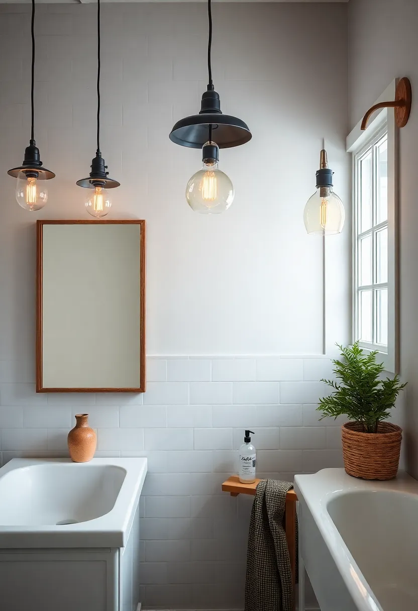 mixed Materials: Mix and match materials, such as wood, metal, and glass, for a layered look that adds depth and interest to your bathroom lighting arrangement