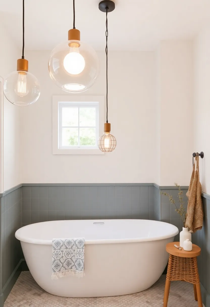 Whimsical Shapes: Explore pendant lights with unconventional shapes for a fun, eclectic feel in your farmhouse bathroom
