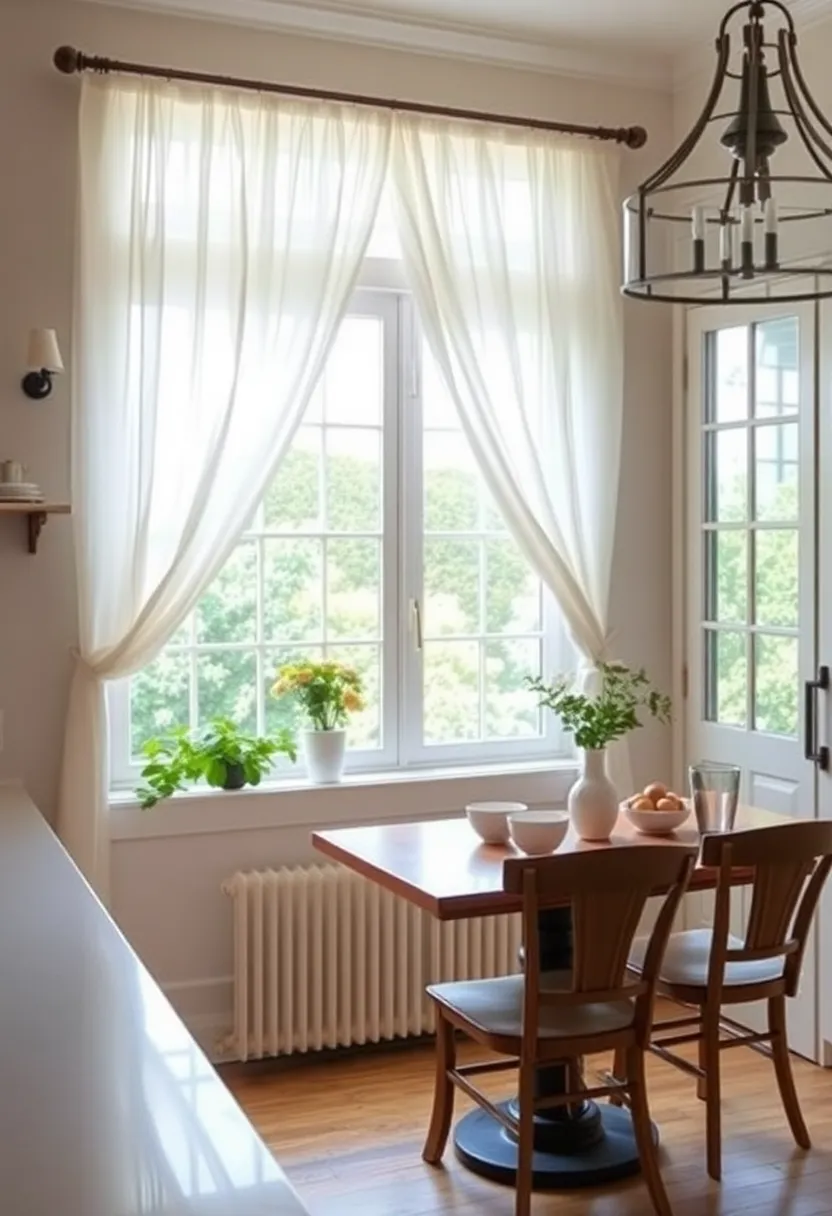 Charming Window Treatments: Soft, flowing drapes or charming café curtains can enhance the warmth and coziness of your kitchen