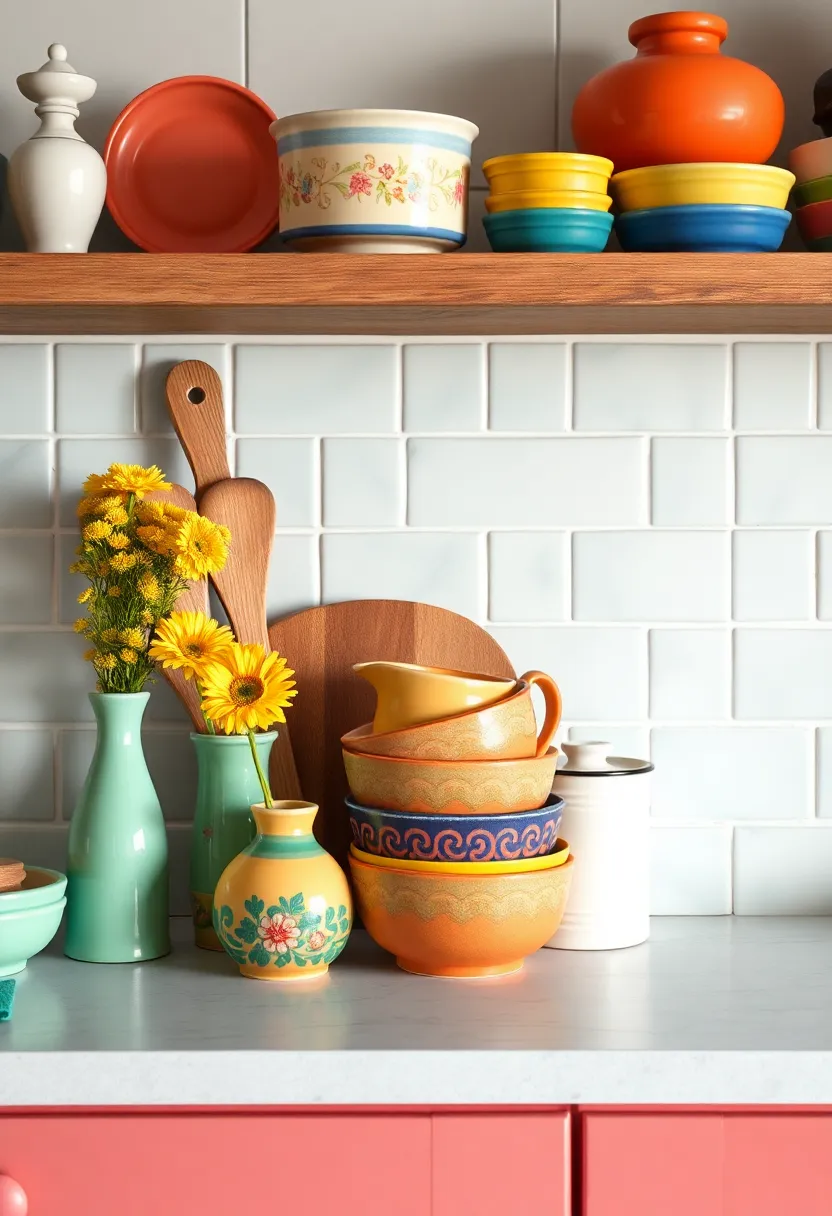 Colorful Pottery: showcase charming, vibrant ceramics that add personality and color to your countertops