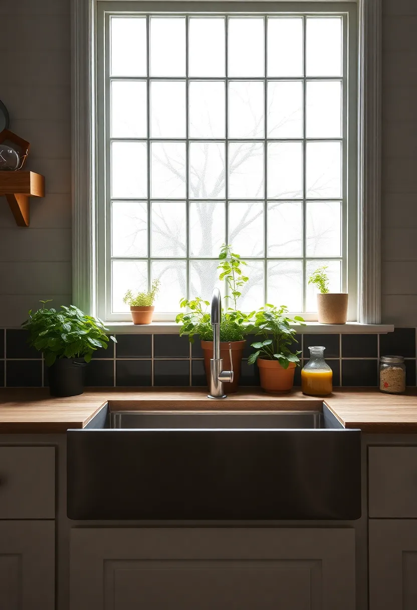 Herb Garden Window: Use a windowsill to cultivate fresh herbs, introducing both greenery and functional ingredients