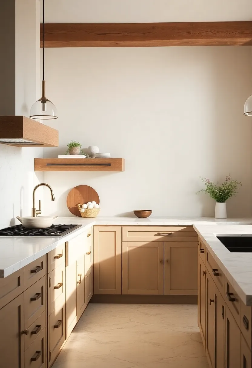 Neutral Stone Surfaces: Incorporate natural stone countertops for durability with a serene, earthy aesthetic