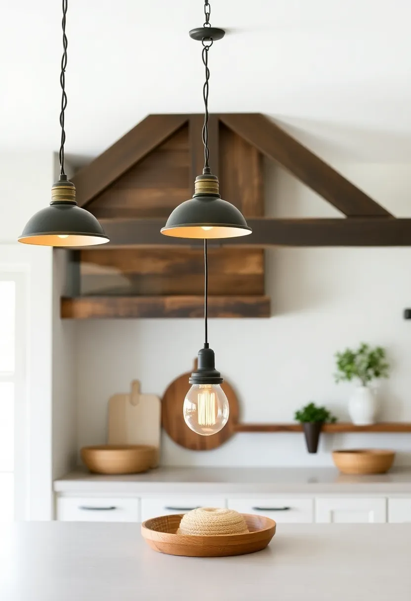 Rustic Lighting Fixtures: Hanging pendant lights with a rustic finish help illuminate the space while adding style