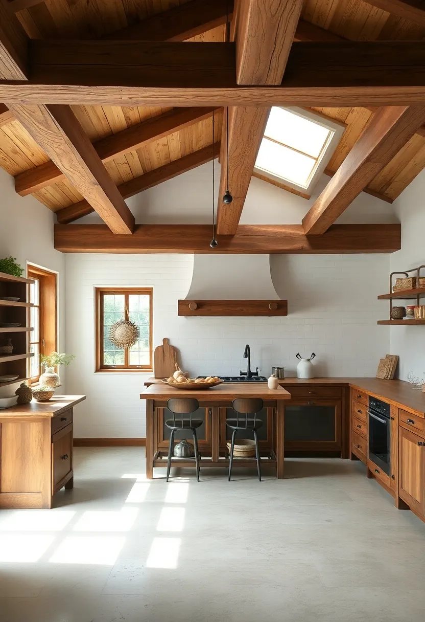 vintage wooden Beams: Expose rustic wooden beams on the ceiling to add warmth and character to your space