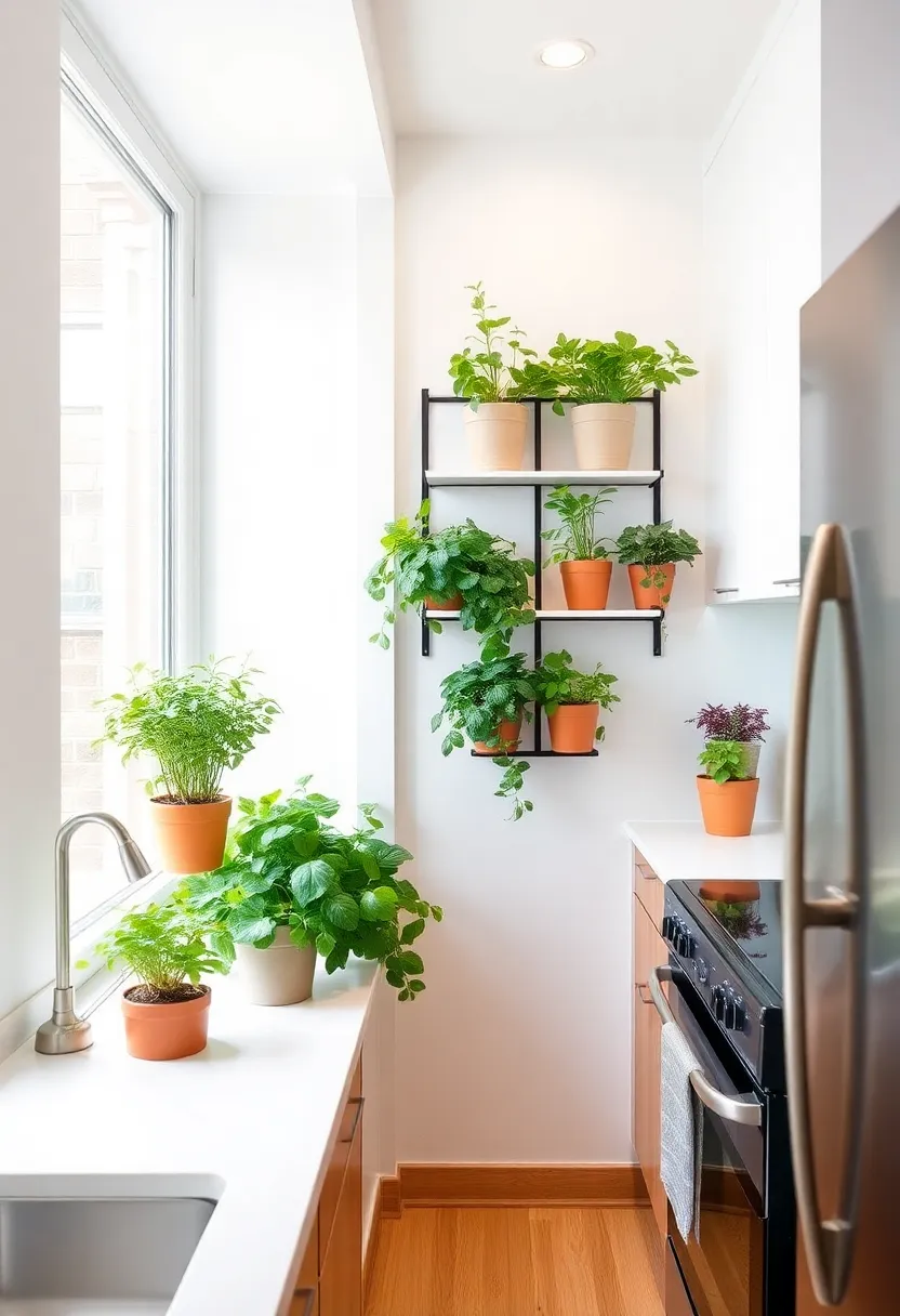 14) Create a Vertical Garden: Maximize fresh herbs and small plants by using vertical planters or windowsill pots