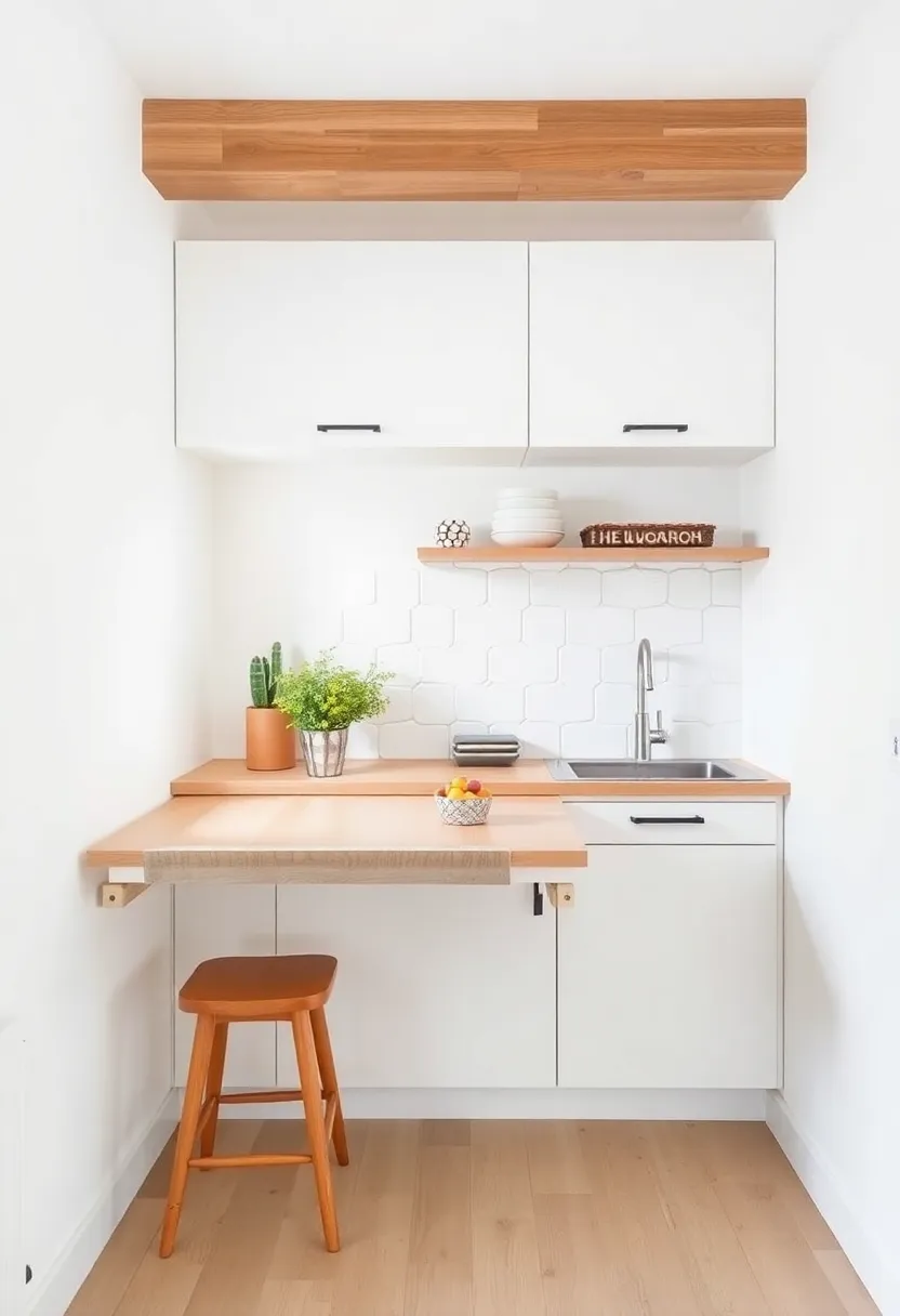 9) Incorporate a Fold-Down Table: A wall-mounted fold-down table provides extra space for dining or food prep without taking up permanent room