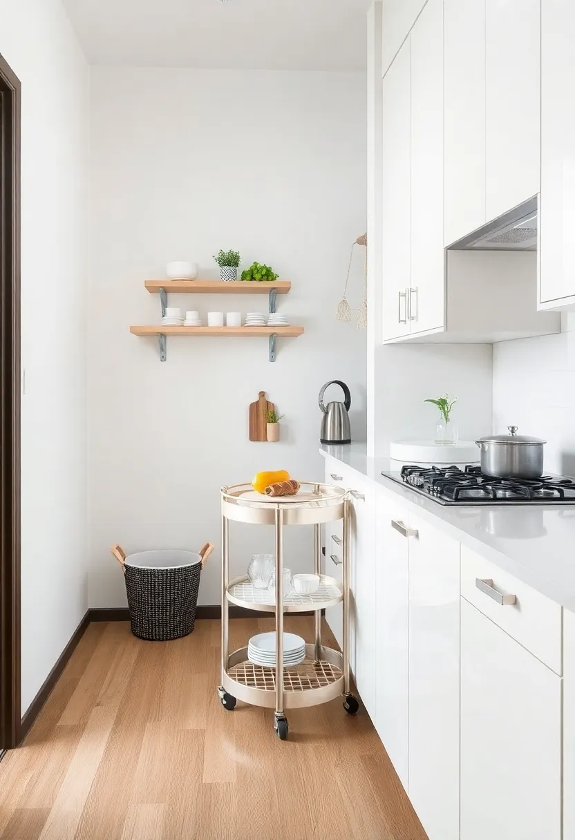 19) Opt for a Rolling Cart: A rolling cart can serve as both a mobile prep station and an additional storage space, easily tucked away when not in use