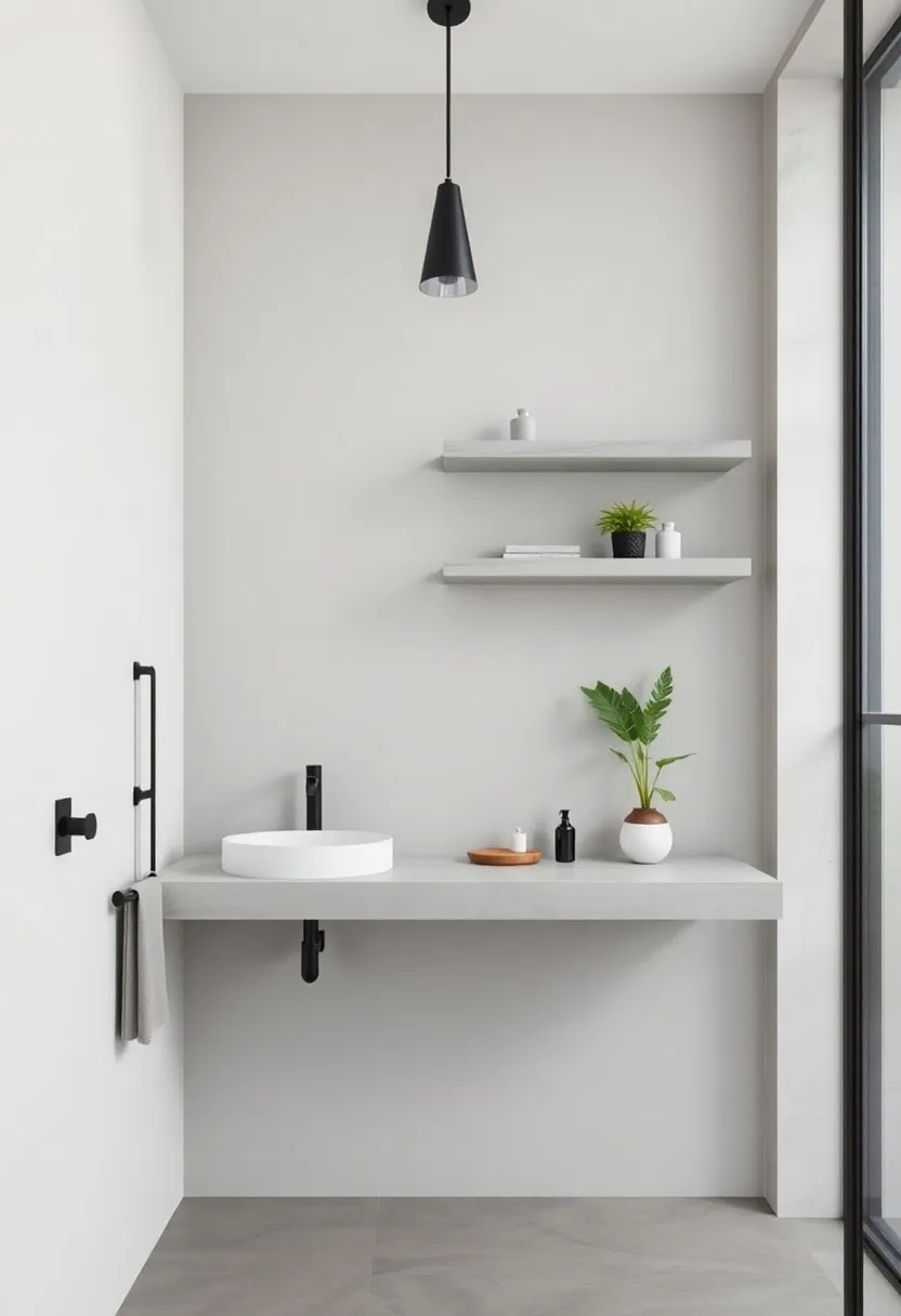 Floating⁢ Concrete Shelves: Construct floating shelves from concrete for a modern,⁢ minimalist‌ vibe in your ‌bath area