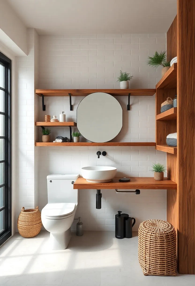 Reclaimed Wood Shelves: Use reclaimed wood to create warm, rustic shelves that add character to your industrial​ bathroom