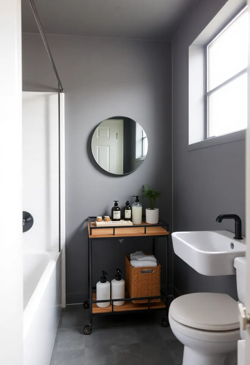 Rolling Cart Utility: Add a rolling utility cart‍ to hold‌ bath supplies, ⁢providing both mobility and an‌ industrial flair
