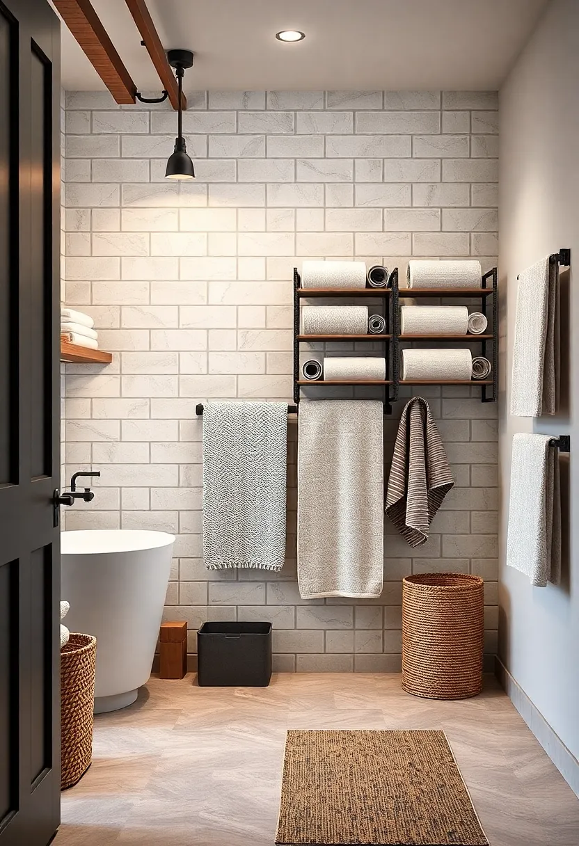 Textile Display: Hang beautiful fabric rolls on⁣ the wall to serve as both decoration and functional towel options