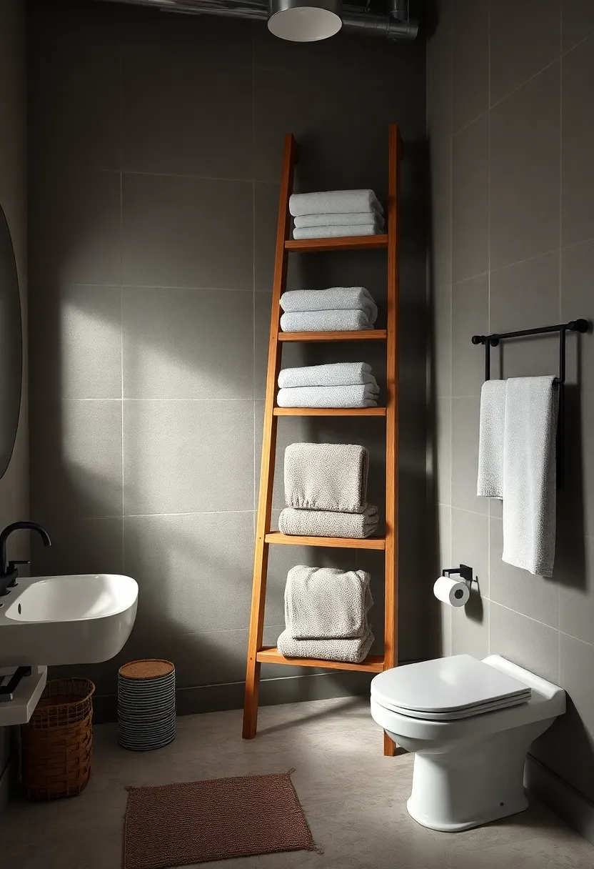 Vintage Ladder Storage: Repurpose an old wooden ladder as a unique storage solution for towels and toiletries