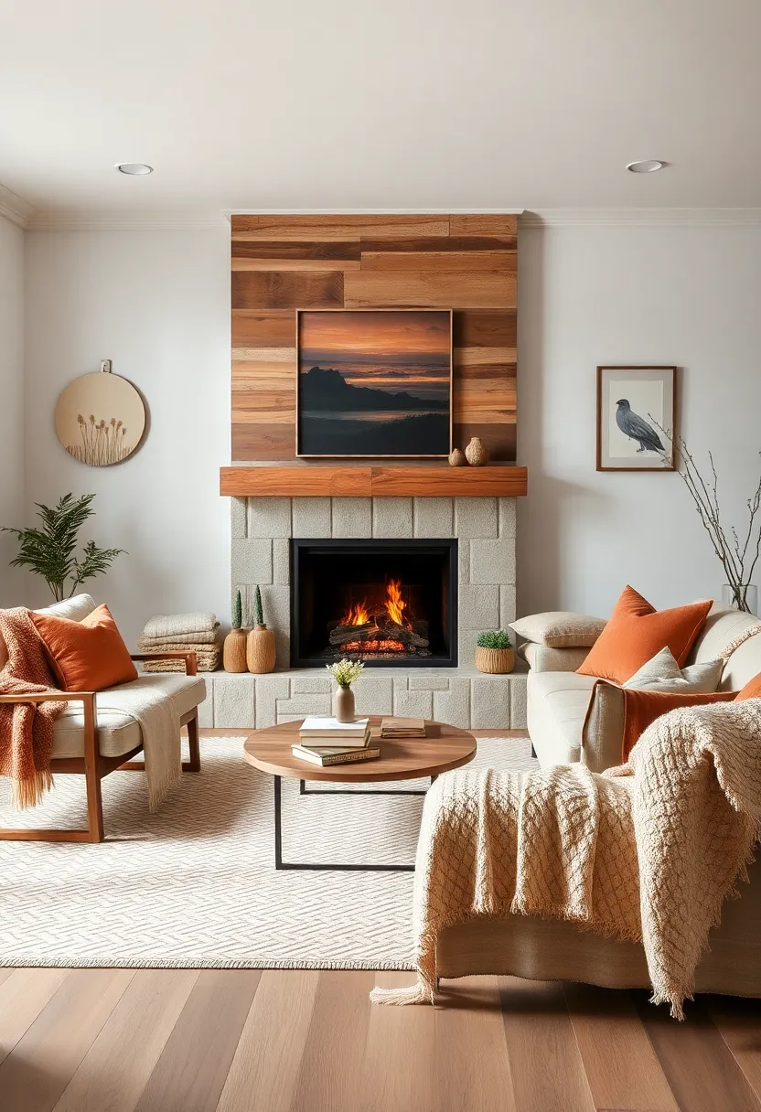 Warm Accents with Textiles: Incorporate soft textiles like blankets and cushions in warm tones to balance the hardness of reclaimed wood and create a cozy feel