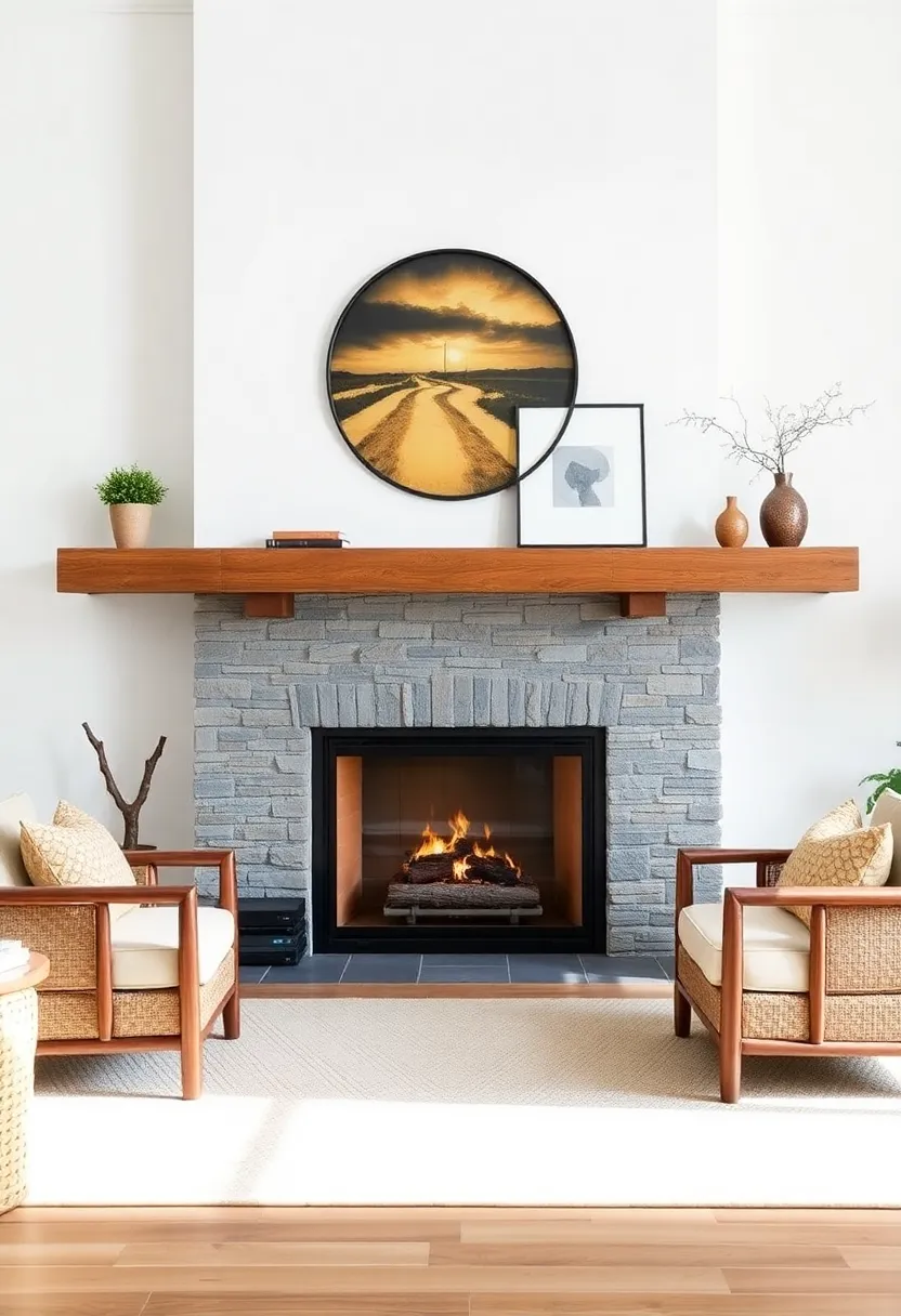 Statement Mantelpiece: Install a wide, reclaimed wood mantel to showcase your favorite decor—be it art, family photos, or seasonal decorations