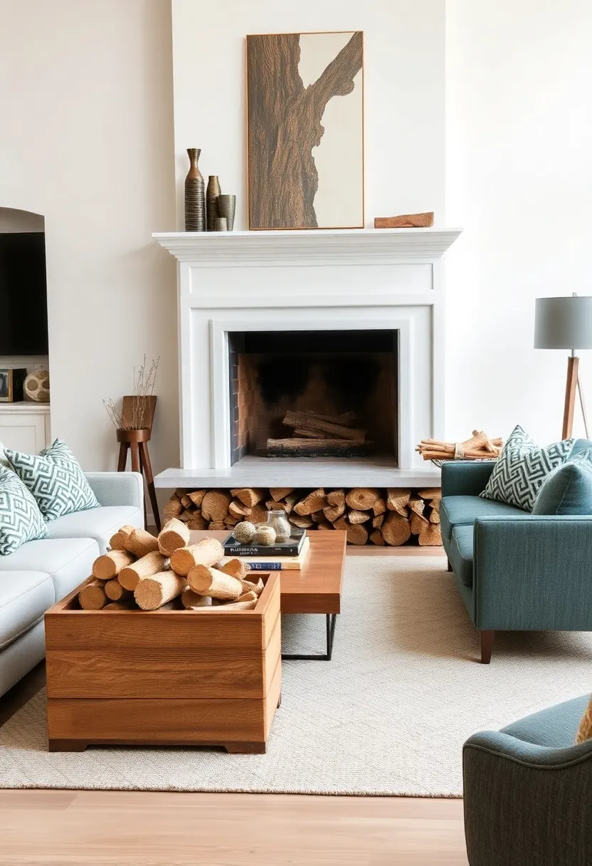 Artistic Firewood Displays: Consider displaying firewood in stylish reclaimed wood bins or as a sculpture next to the fireplace for added texture and interest