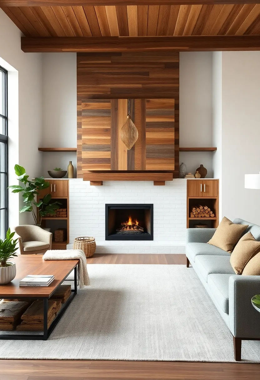 Built-In Storage: Incorporate reclaimed wood storage solutions around the fireplace, allowing you to keep firewood close at hand while maintaining a tidy space