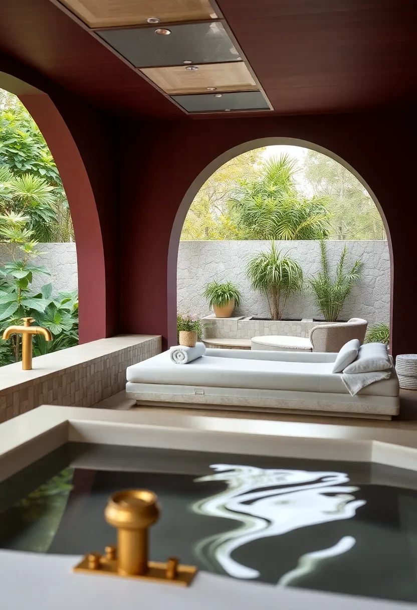 Glamorous Winter Wonderland: A winter outdoor setting with deep burgundy blankets and brass fairy lights, creating a magical ambiance for chilly nights