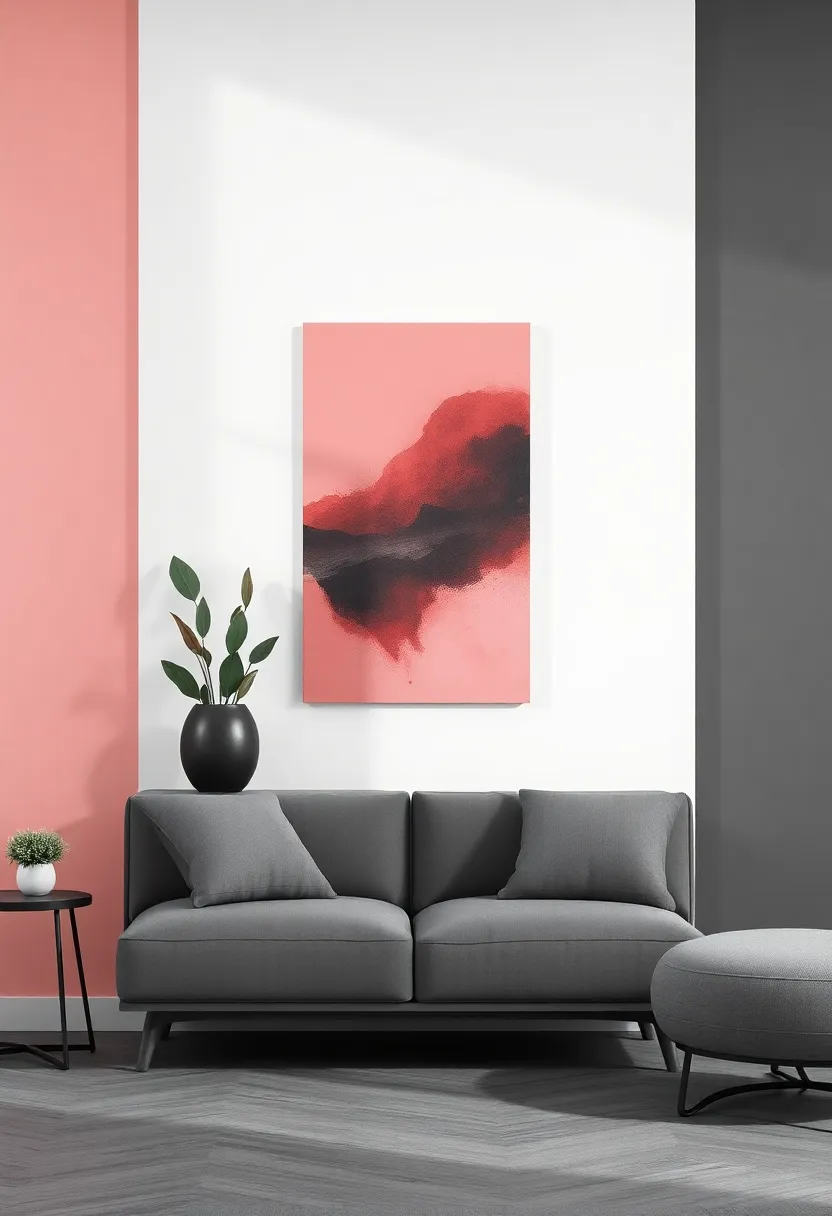 Bold Accent Walls Showcasing ​Dusty Rose Artistry Against Charcoal Gray Shades