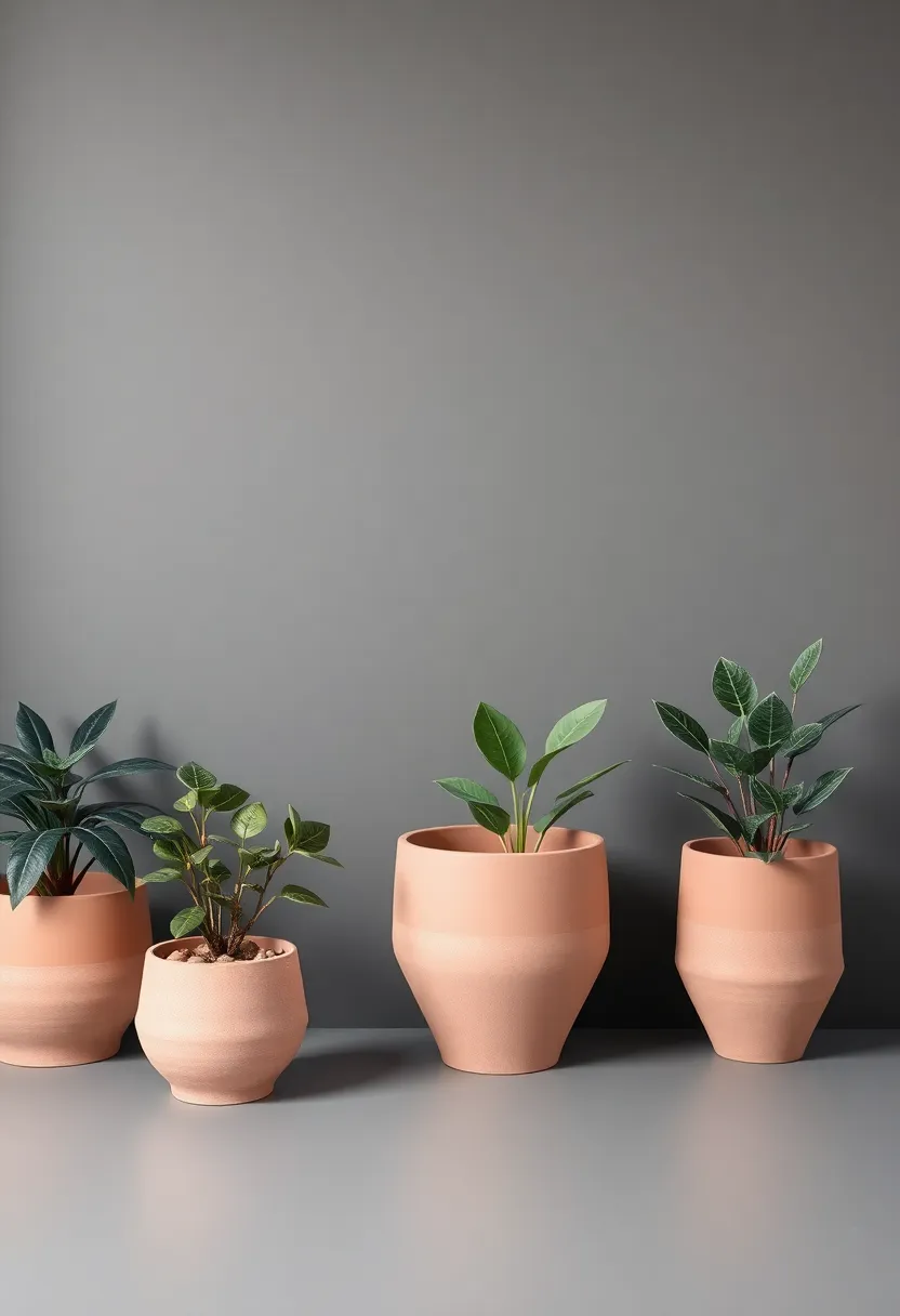 Thoughtful Plant Arrangements ⁣with Dusty Rose ‌Pots Against​ Charcoal Gray Backgrounds