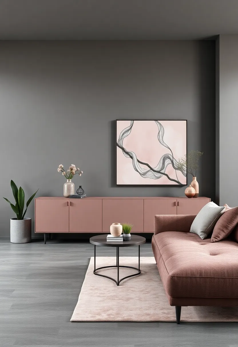 Bespoke Furniture ⁣Pieces Merging Dusty ⁤Rose elegance and Charcoal gray Modernity