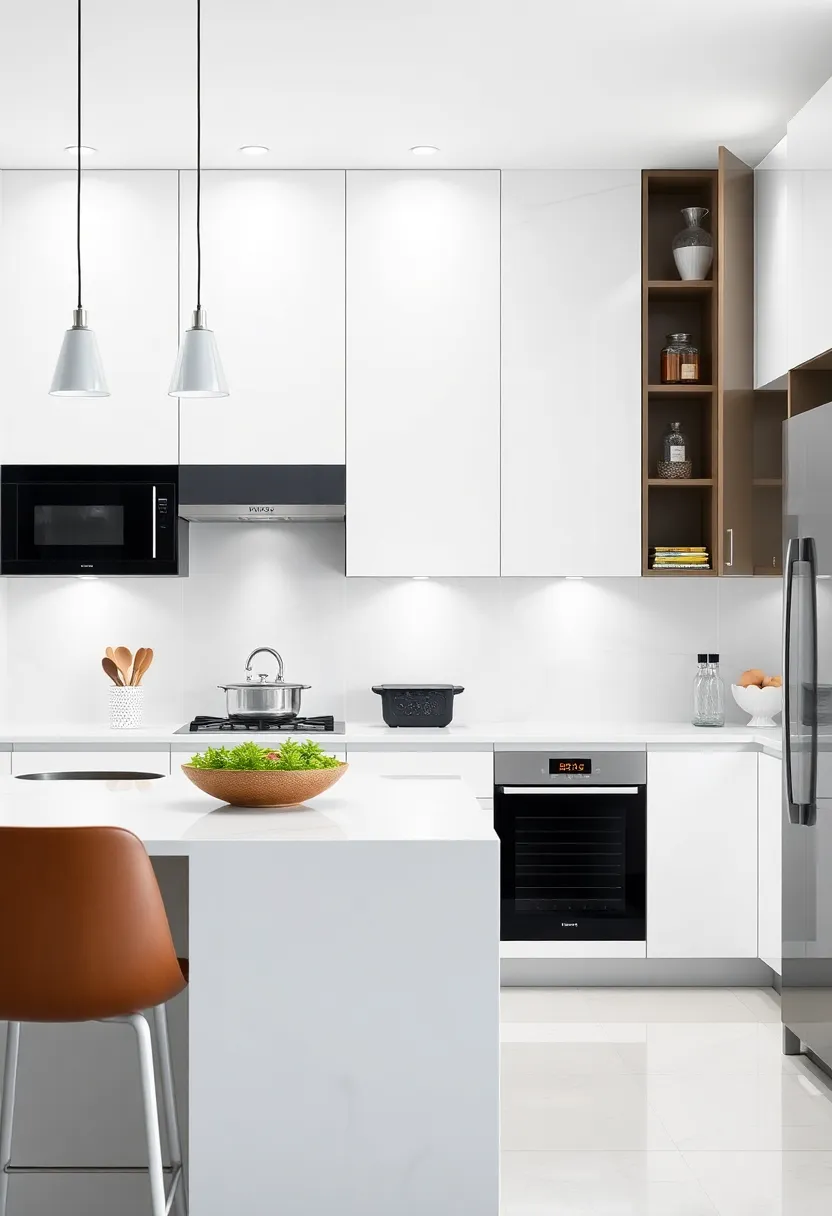 22) High-Gloss Wall Panels: Elevate your kitchen walls with high-gloss panels that create a seamless look while adding a modern touch to your decor