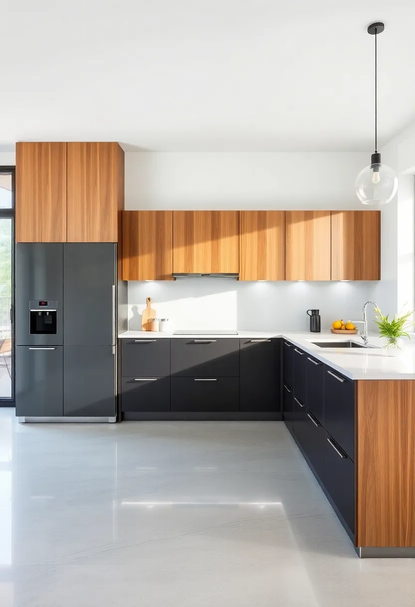 27) High-Gloss Flooring: For a truly modern kitchen, consider high-gloss tiles or polished concrete flooring that reflects the light from your cabinets and accentuates the overall design