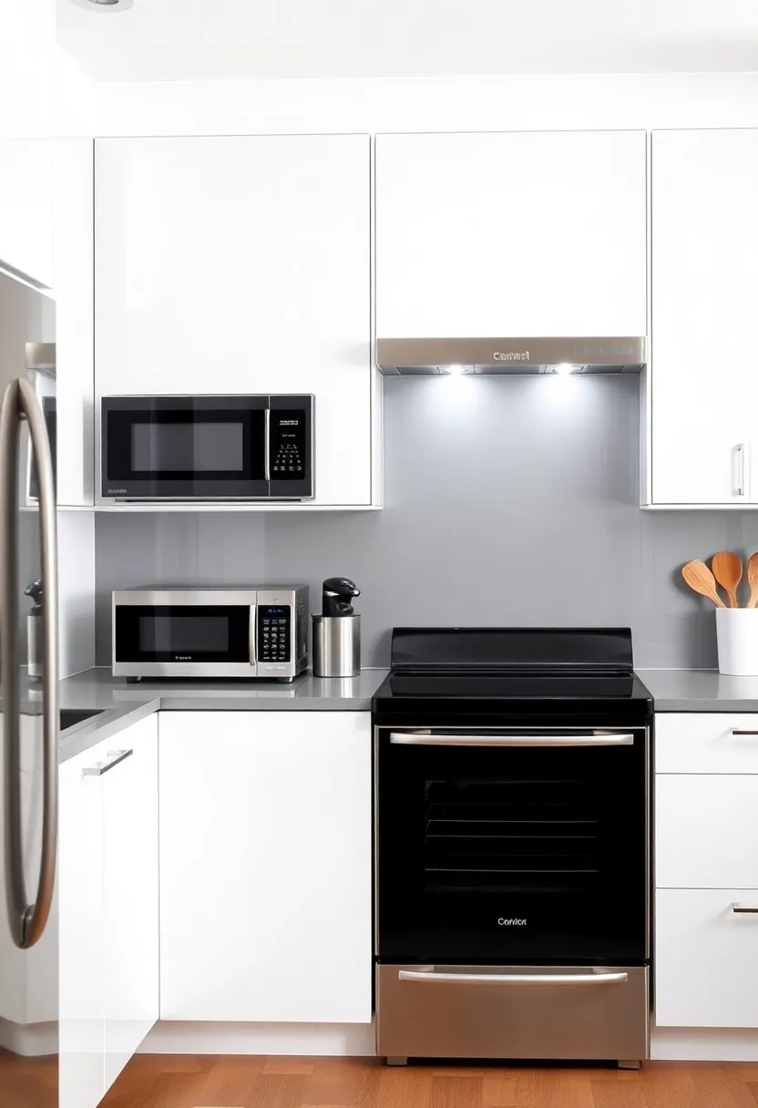 24) Sleek High-gloss Appliances: Opt for kitchen appliances in a high-gloss finish, providing a cohesive, modern look while ensuring they stand out in your space