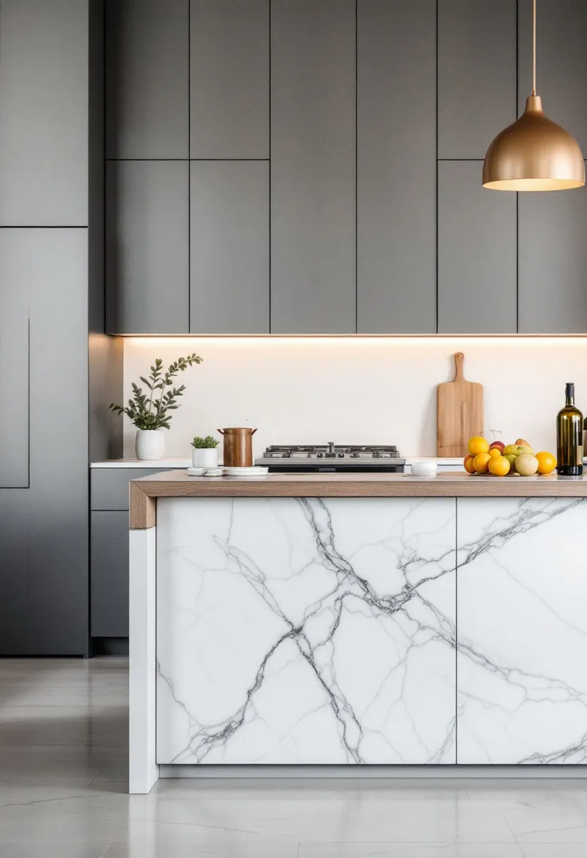 Embrace Minimalism: A sleek, white marble island ⁤with minimalist hardware offers‌ a clean‌ aesthetic that promotes tranquility in your culinary space