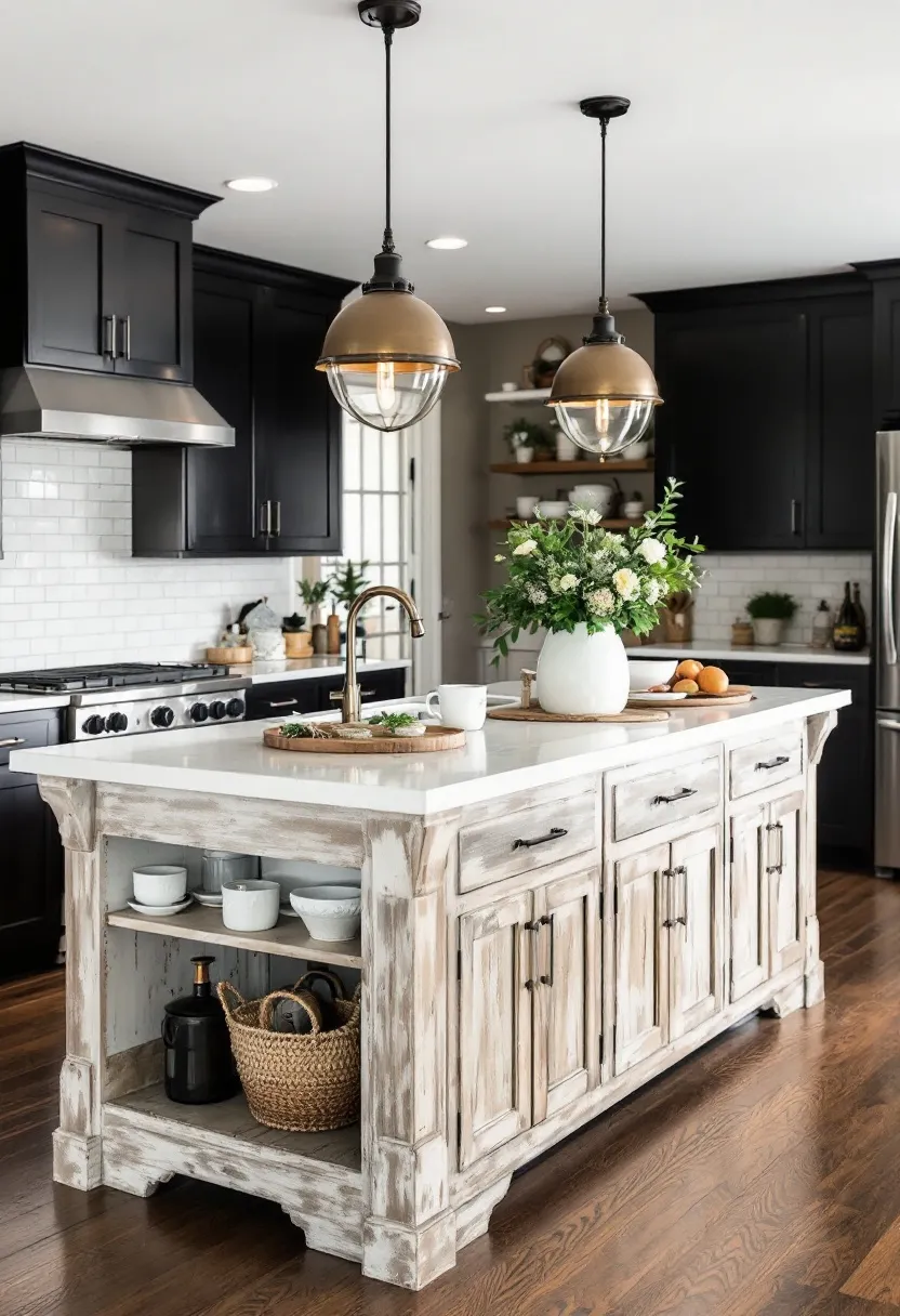 Farmhouse Charm: A⁣ large,​ farmhouse-style island with a distressed finish ‍offers a cozy, welcoming feel that's perfect for family meals
