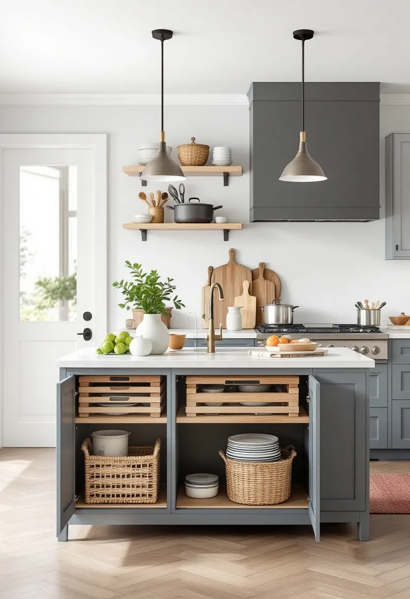 Smart Storage Solutions: A kitchen island with​ built-in shelves and drawers maximizes space, ‍allowing for easy access ‍to pots, pans, and cookbooks