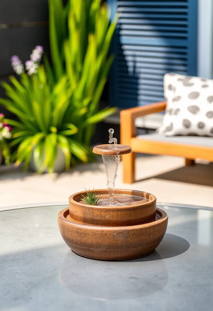 Tranquil Tabletop Fountain: A compact design that fits perfectly on any patio table, producing gentle trickling sounds for relaxation