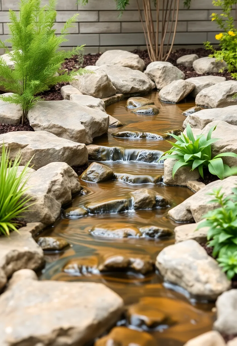 nature-inspired Stream Feature: Mimicking a natural stream, this water course meanders through rocks and plants, producing sounds reminiscent of a forest