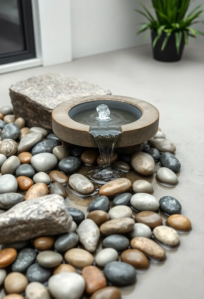 Subtle Pebble Fountain: A minimalist option that flows water over smooth pebbles, generating a gentle trickling sound that enhances relaxation