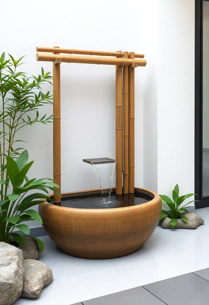 Bamboo Fountain: Harnessing the simplicity of nature, this bamboo feature generates soft sounds as water flows through its natural channels