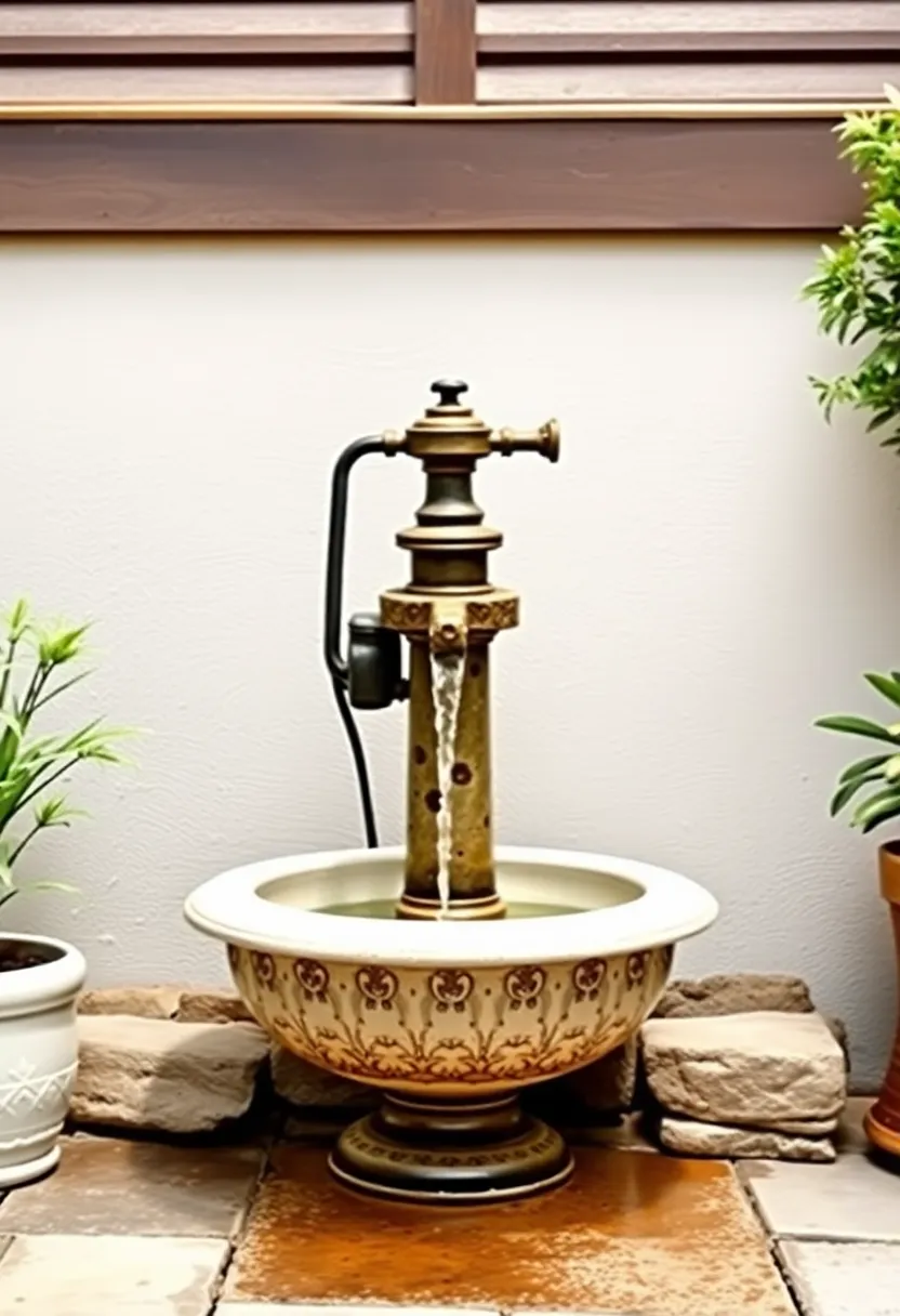 Old-fashioned Pump Fountain: channel rustic charm with a vintage-style pump, effortlessly drawing water and creating a nostalgic ambiance