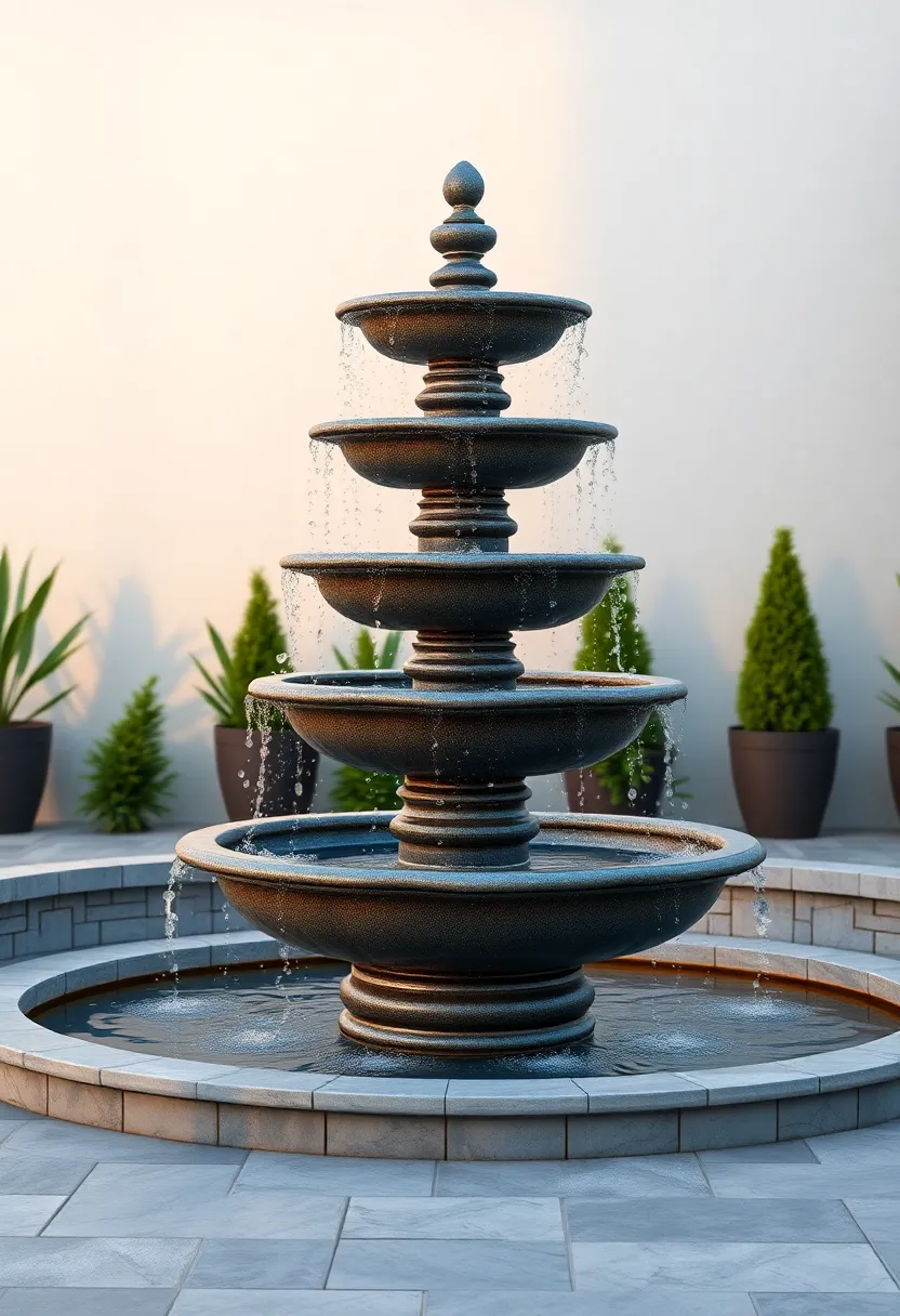Multi-tiered Garden Fountain: Elevate your outdoor setting with a stunning multi-tiered fountain,allowing water to cascade gracefully at different levels