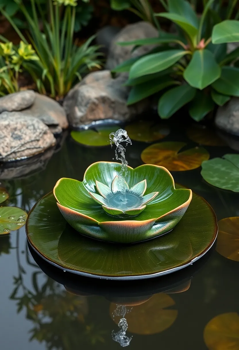 Floating Lily Pad Fountain: Designed for floating on your pond, this whimsical fountain mimics a natural lily pad while emitting tranquil water sounds